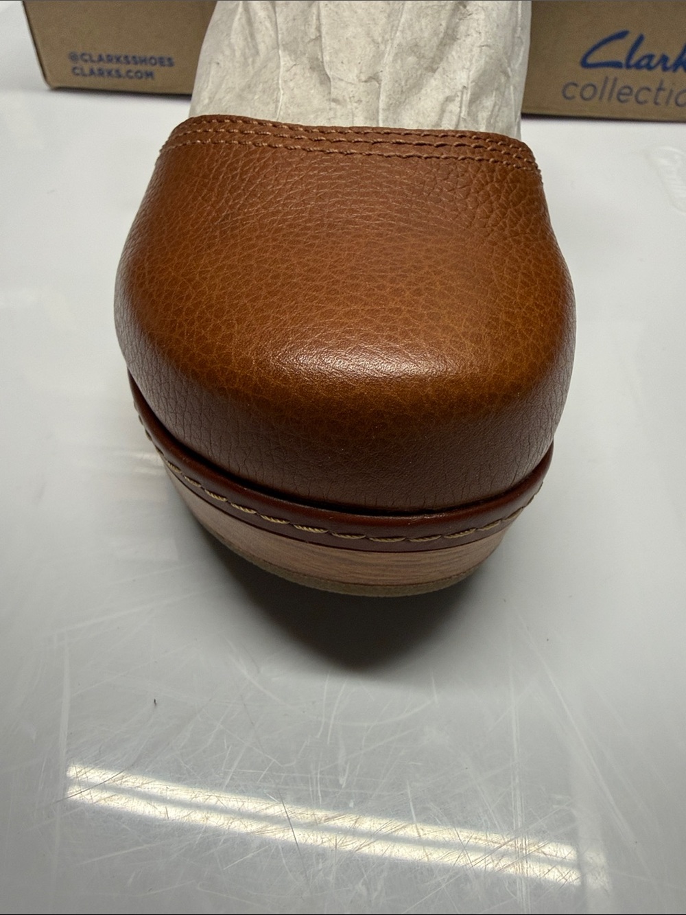 Clarks PAIZLEE BAY Tan Brown Leather Mary Jane Clog Mule SZ 7.5W - Picture 2 of 9